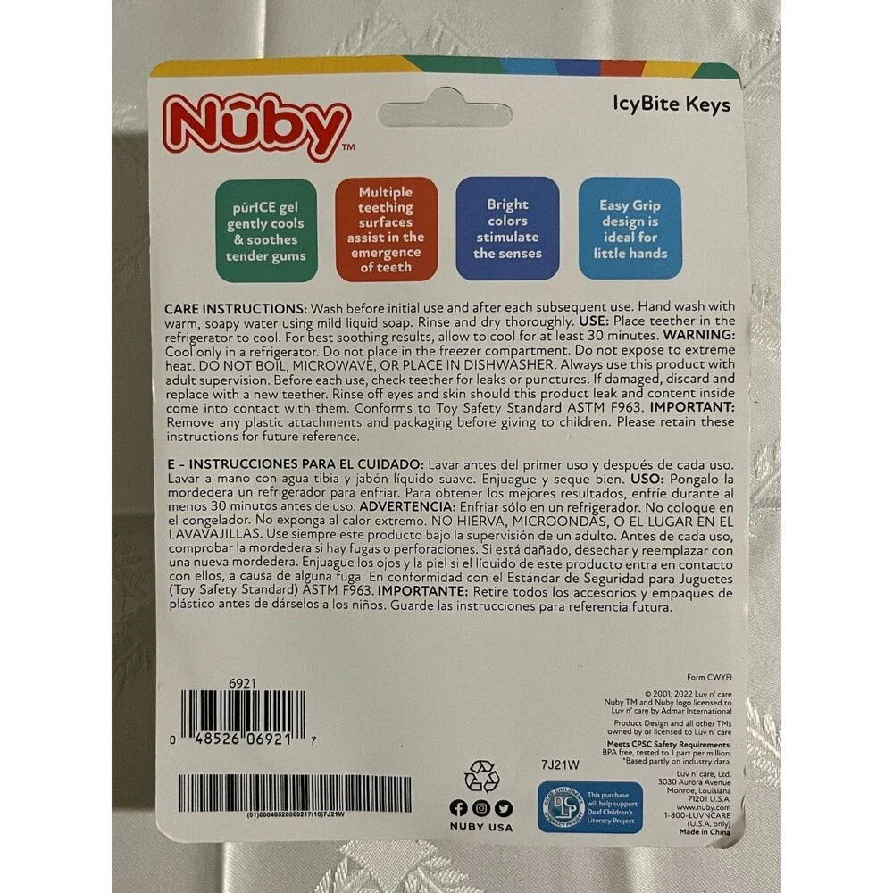 Nuby Ice Gel Multi-surface Teether Keys Silicone Teething Toy Easy Grip Design
